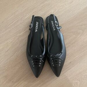 Soda Black Pointed Toe Slingback Flats